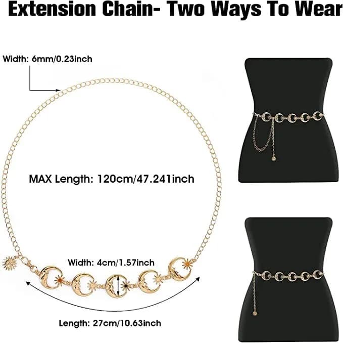 ASTER Women’s Metal Body Waist Chain Jeans Belt Body Link Dresses 125cm Alloy