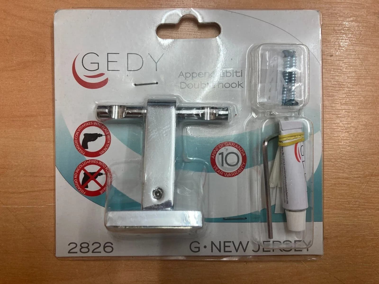Wall Mounted Chromed Double Robe or Towel Hook Gedy New Jersey