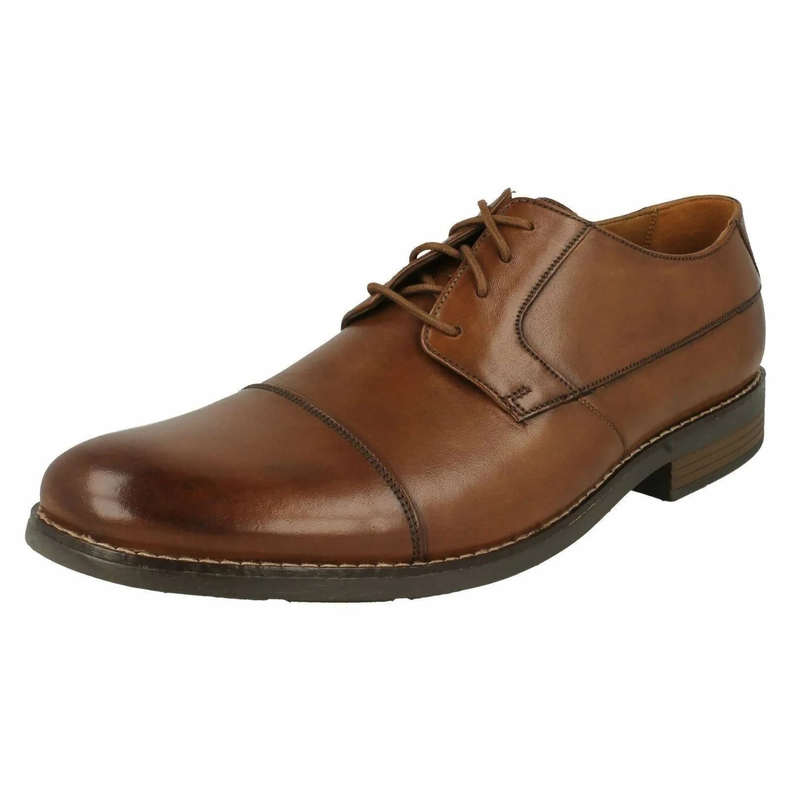 MENS CLARKS BECKEN CAP LACE UP SMART CLASSIC TOE CAP LEATHER FORMAL SHOES TAN 7H