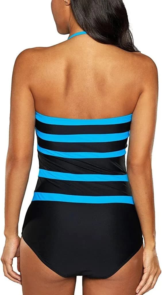 CharmLeaks Womens Striped One Piece Swimsuit Bandeau Swimwear Beachwear