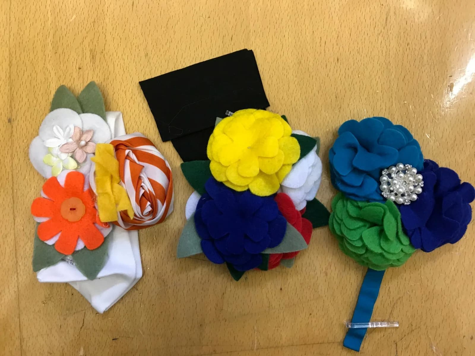 Precious Handmade Soft Elastic Felt Flowers Newborn Baby Girl Headbands 3pcs