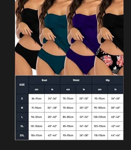 CheChury Tankini Swimsuits for Women Bandeau Swimming Costume with Breifs Black