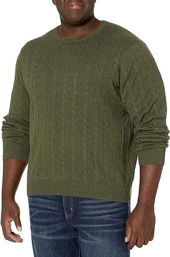 Amazon Essentials Men's Crewneck Cable Cotton Sweater Olive Green Size Small