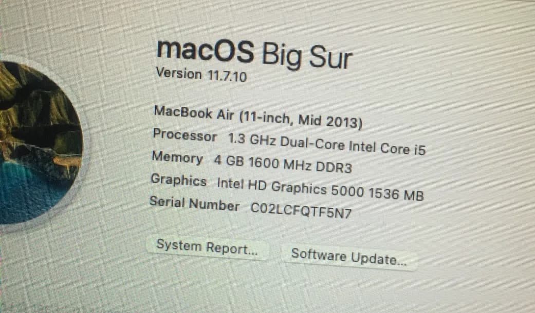 APPLE MACBOOK AIR 11 INCH MID 2013 I5 120GB SSD 4GB RAM