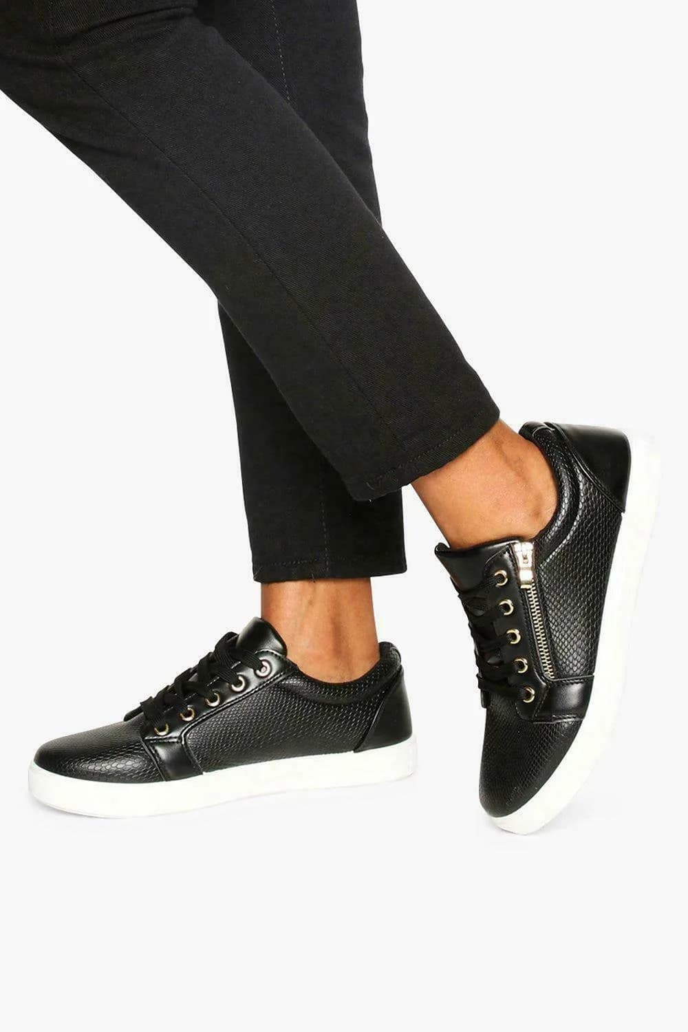 KRUSH Womens ZIP SIDE SNAKE EFFECT Black SNEAKERS UK SIZE 4.5