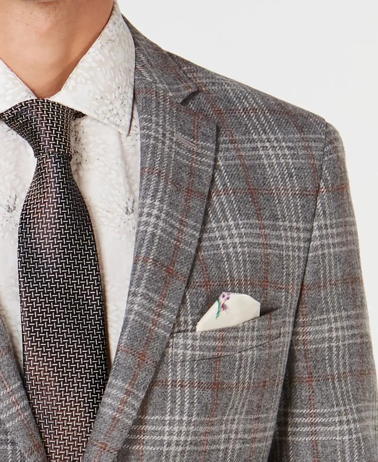 Tallia Men's Slim-Fit Gray Plaid Sport Coat with Faux-Suede Elbow Patches 42 sho