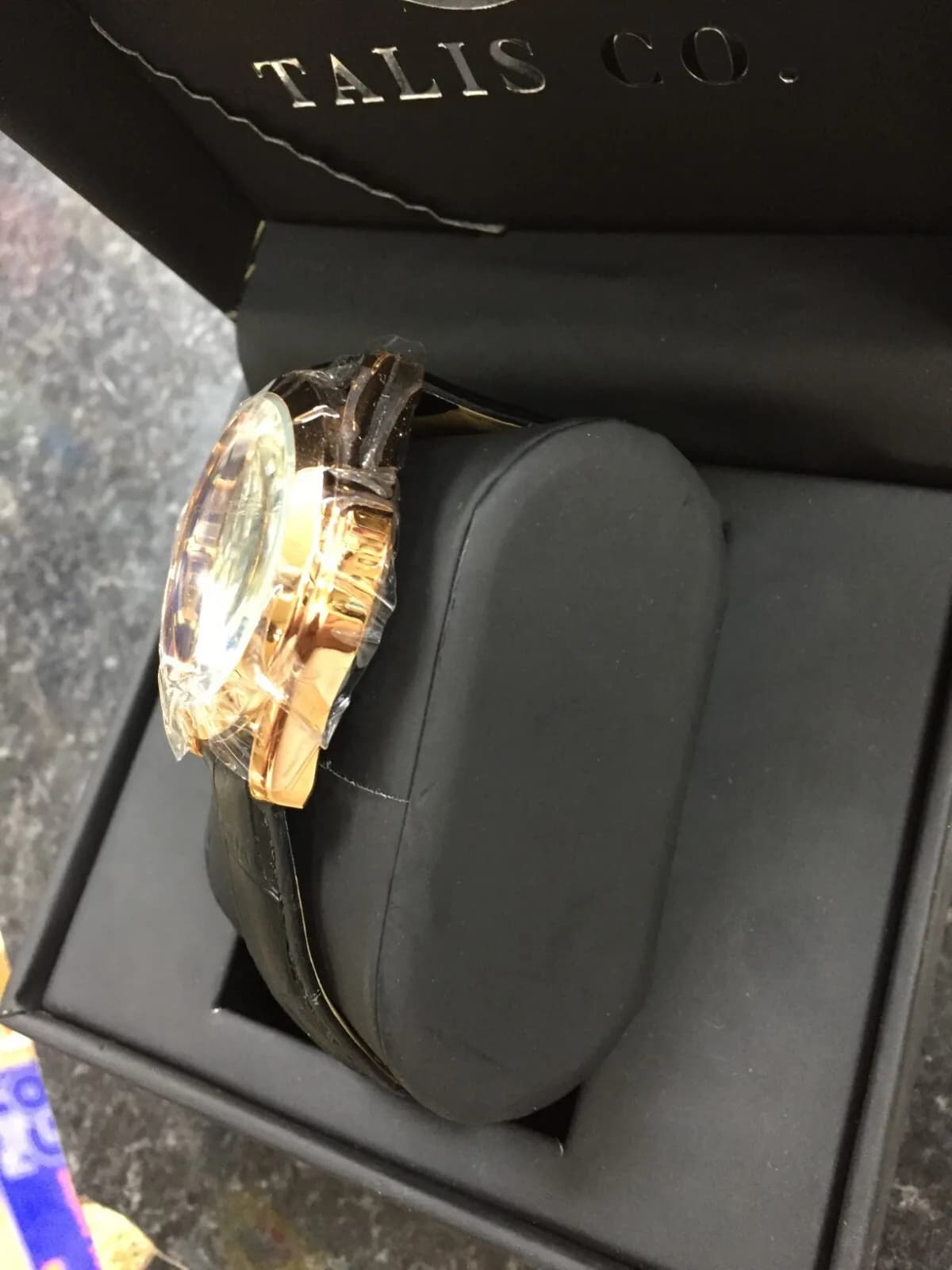 TALIS CO. WOMENS BLACK LEATHER WATCH CHRONOGRAPH WATCH BRAND NEW GIFT BOXED
