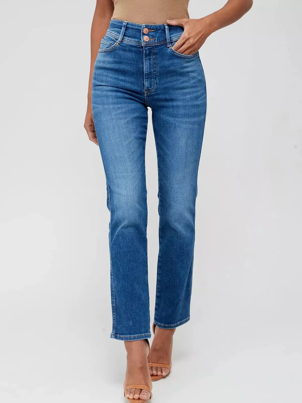 V by Very Sculpt Straight Fit Women's Jeans With Stretch - Mid Wash Size 18