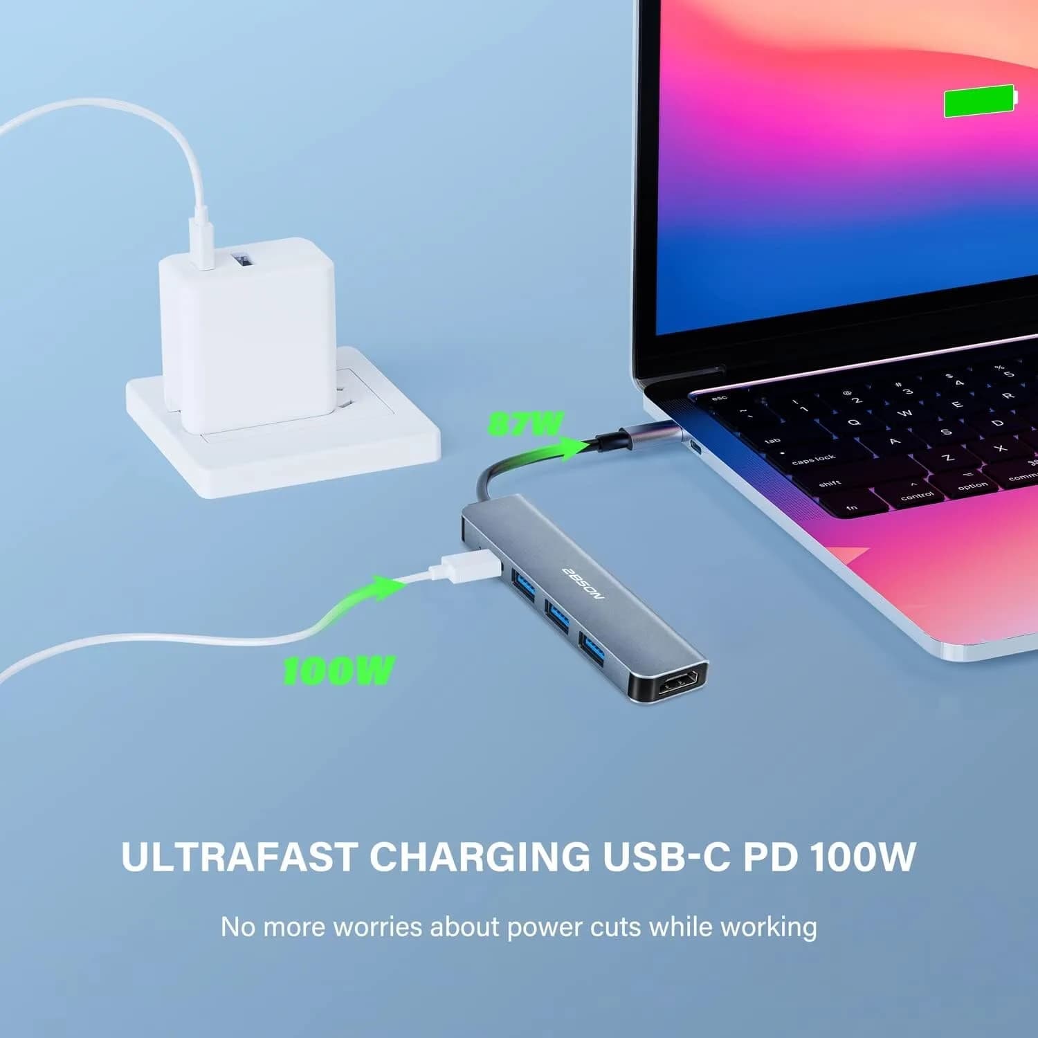 2BSON USB C Hub Adapter 5 in 1 with PD 100W, 4K HDMI 1 USB-A 3.0 2 USB-C 2.0