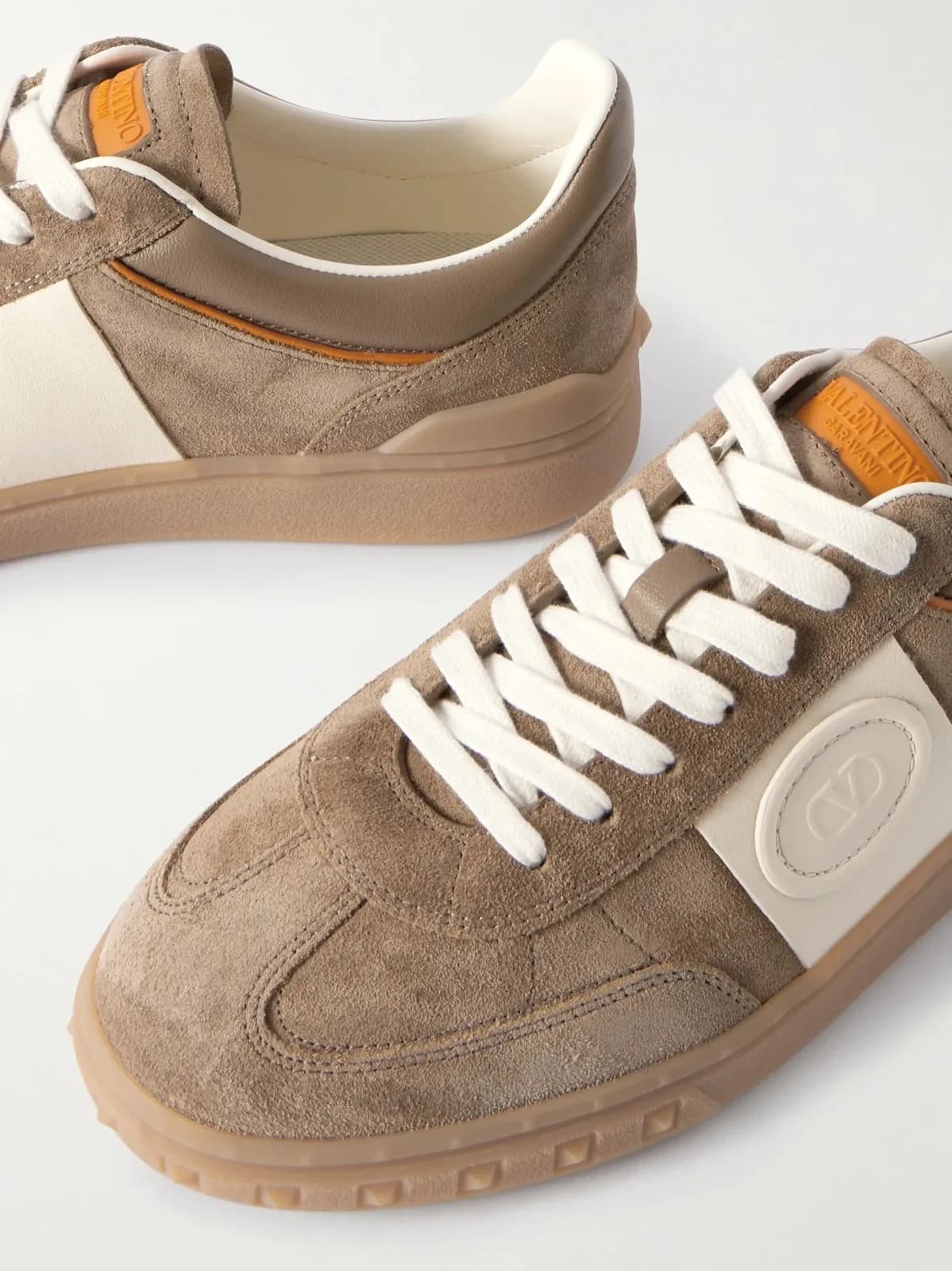 VALENTINO GARAVANI UPVILLAGE LEATHER-TRIMMED SUEDE BEIGE UK 7 NEW RRP £600