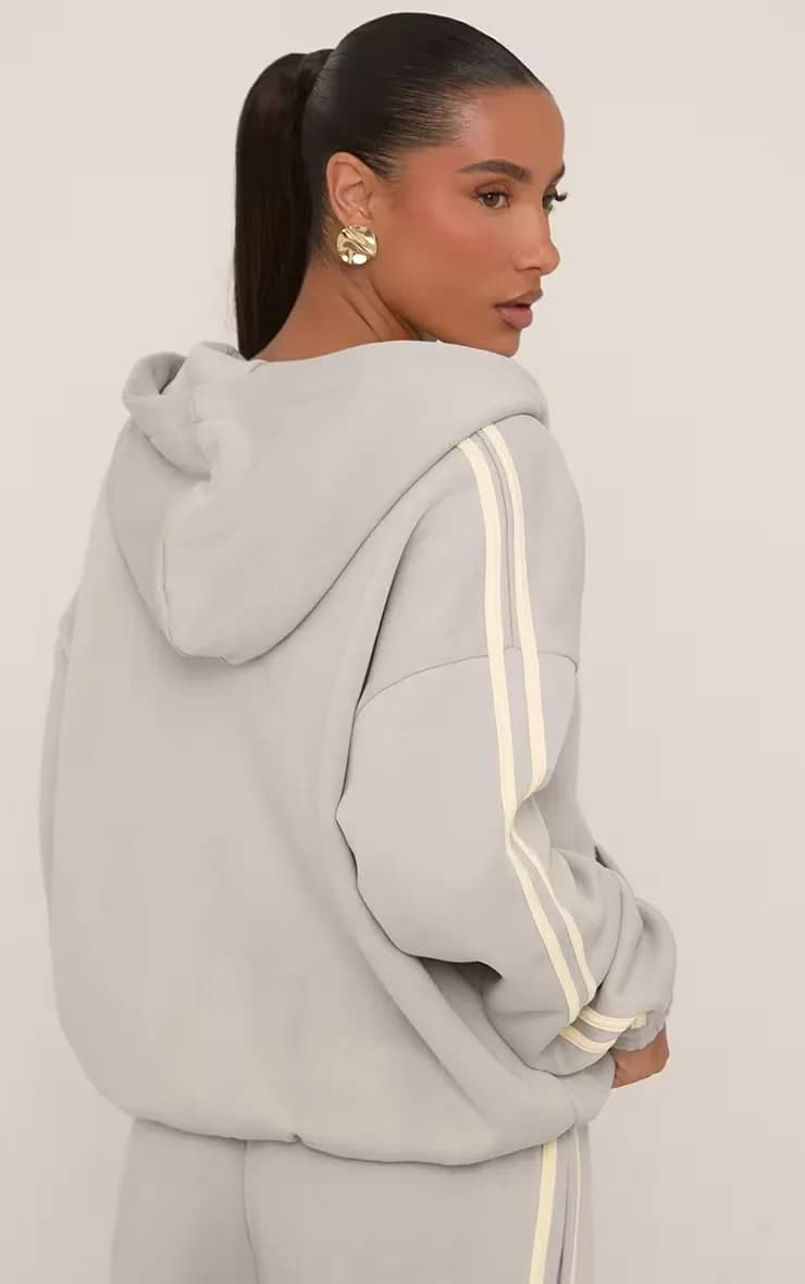 EGO Women's Oversized Contrast Stripe Side Essential Graphic Hoodie In Grey 10