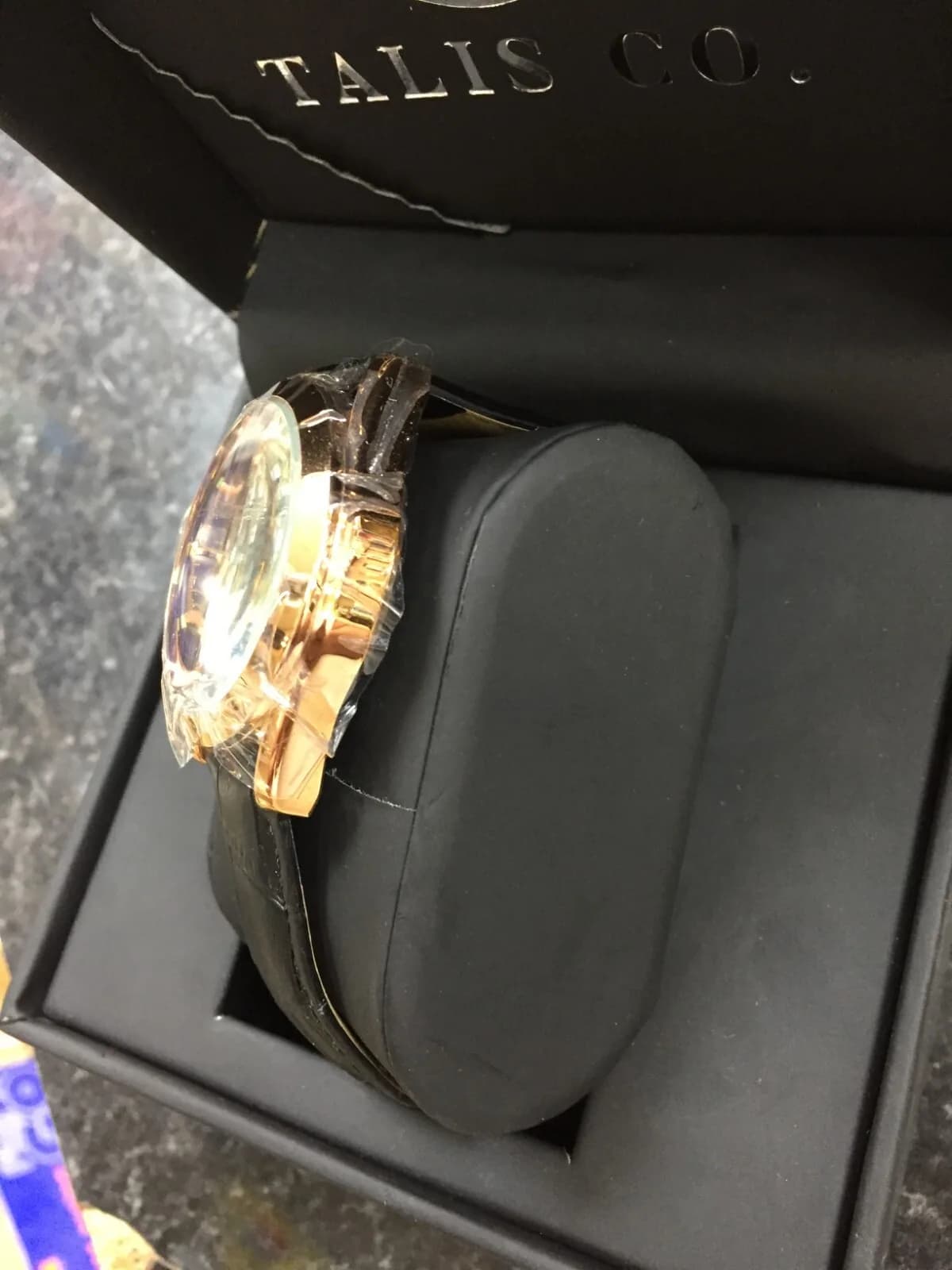 TALIS CO. WOMENS BLACK LEATHER WATCH CHRONOGRAPH WATCH BRAND NEW GIFT BOXED