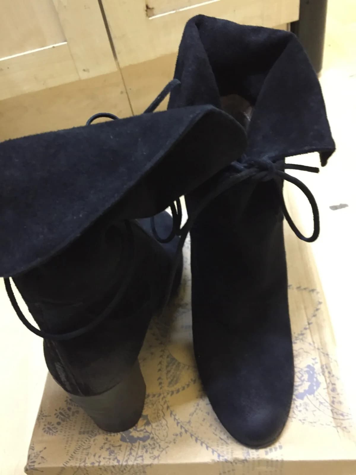 Free People Mila Heel Boot Black Suede Fold Over boots EU 37 & 39