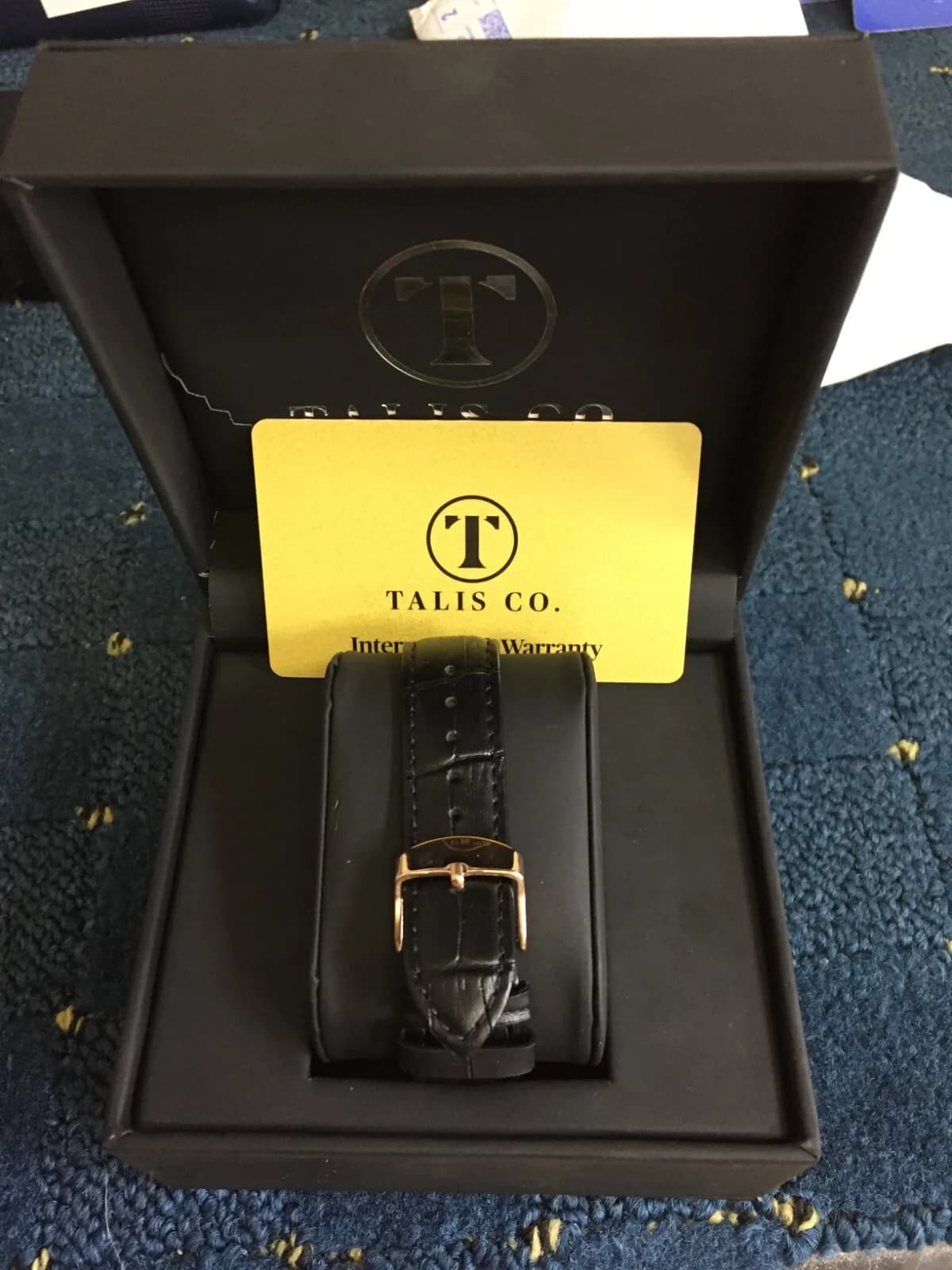 TALIS CO. WOMENS BLACK LEATHER WATCH CHRONOGRAPH WATCH BRAND NEW GIFT BOXED