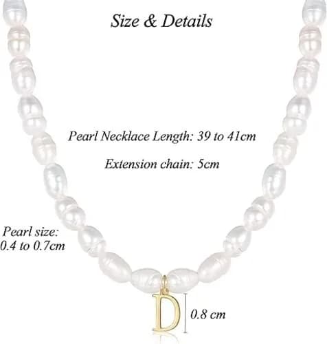 Pearl Necklace, Initial Letter D Pendant Titanium Steel Name Personalised GIFT