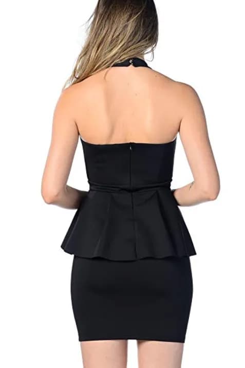 DEWBERRY WOMEN'S LADIES STYLISH DRESS BLACK PEPLUM