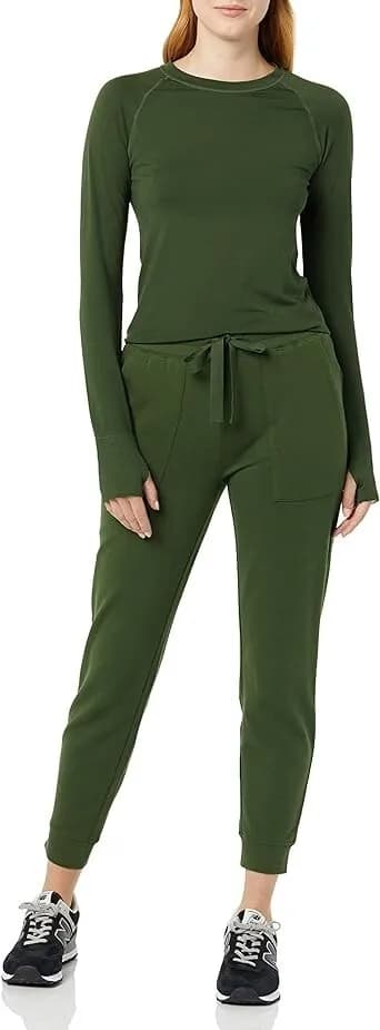 Amazon Essentials Women's Seamless Long-Sleeved T-Shirt Green Olive L