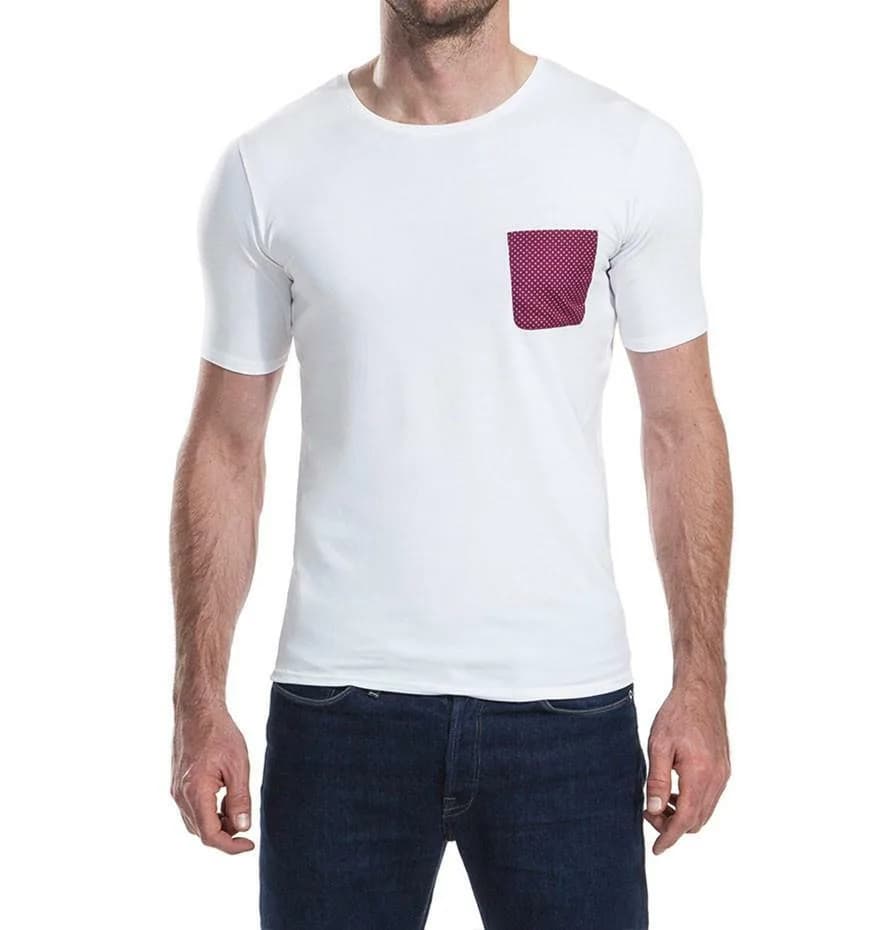 Chess London James Anderson Pendle White T-Shirt Grey/Spot Pocket Slim Fit