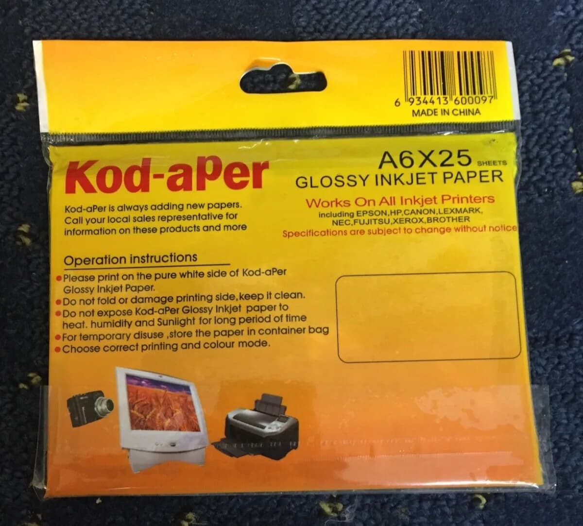Kod-aPer Glossy Inkjet Paper Size A6 x25 Sheets Brand New Kodak Brand New Sealed