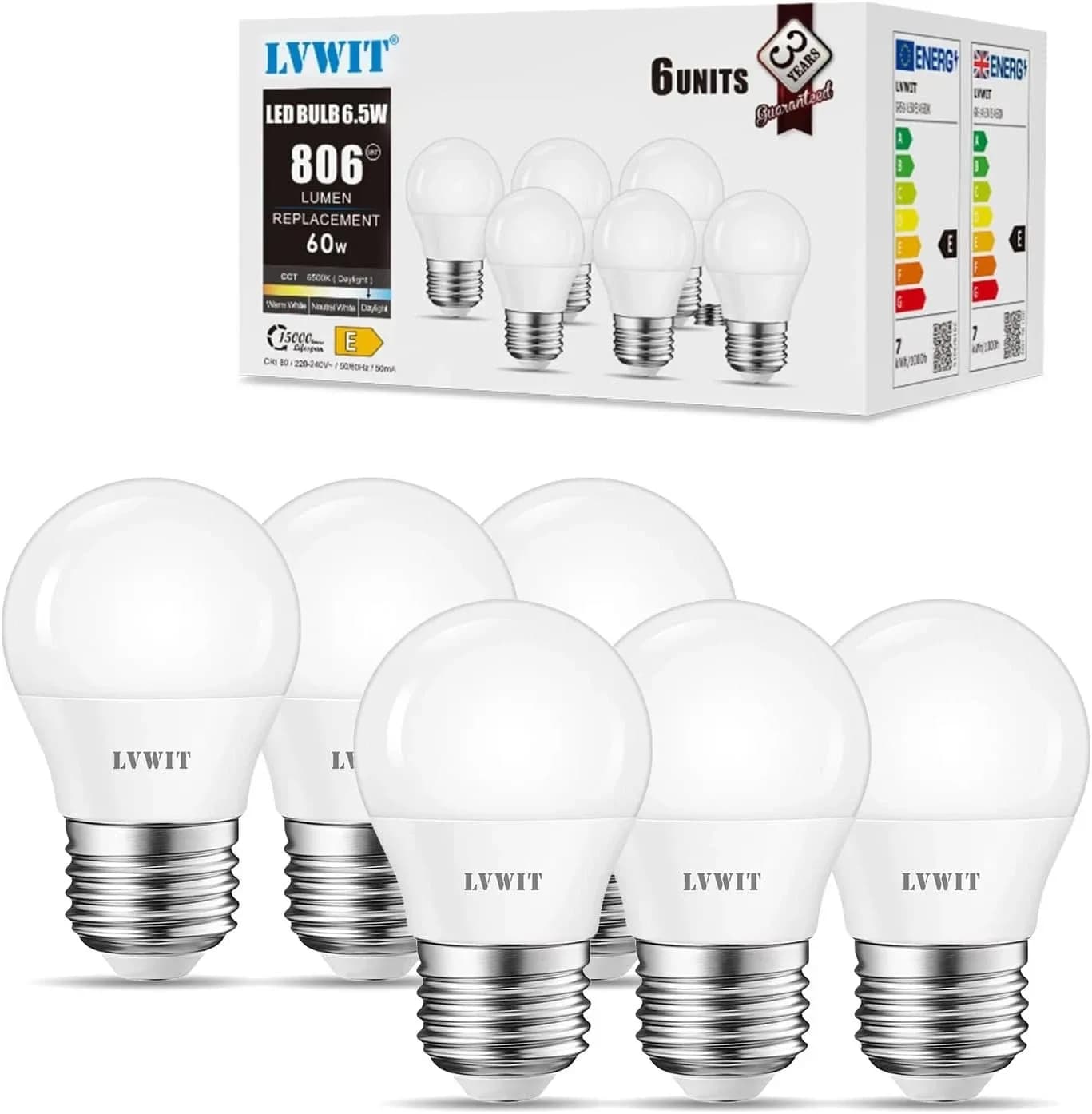 LED Golf Ball Bulb 6.5W E27, 806 LM, Daylight White 6 Pack