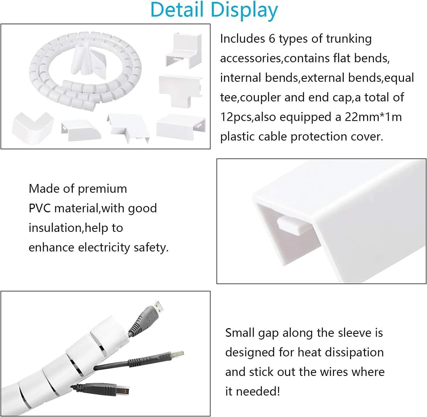 LAMEK 24×14mm Cable Trunking Accessory,12pcs Cable Wall Cover Kit Paintable Wire