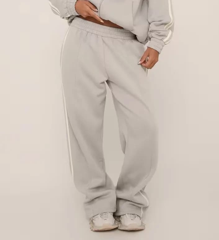 EGO Oversized Mid Rise Contrast Stripe Wide Leg Joggers In Grey uk 12