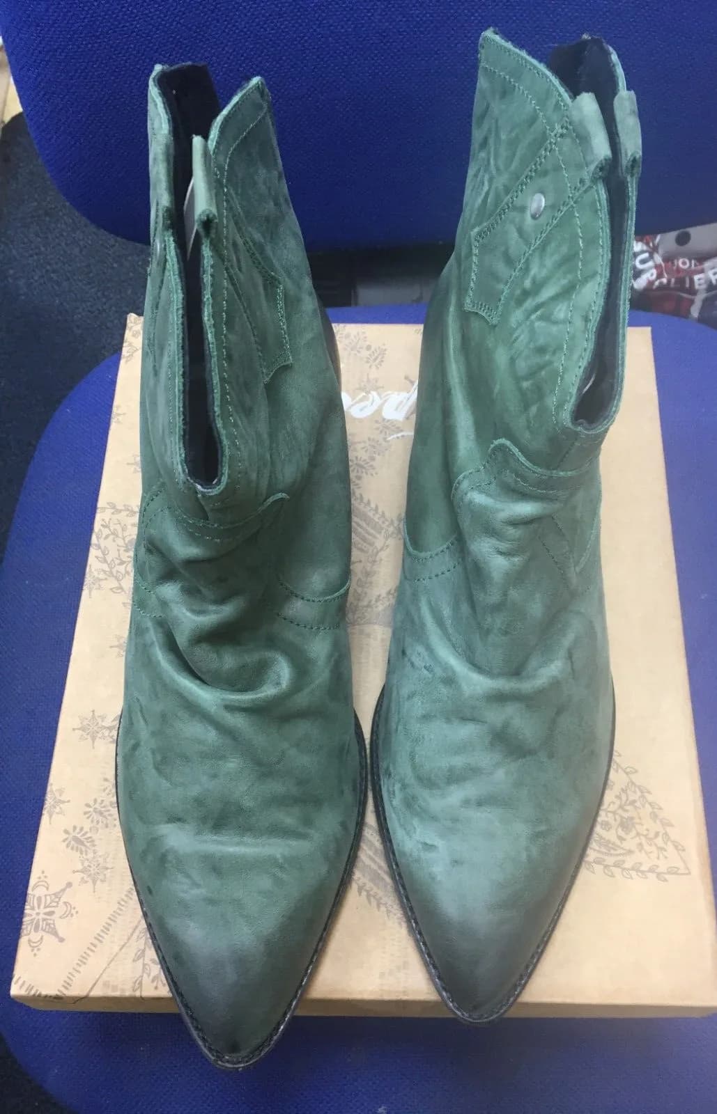 FREE PEOPLE WOMEN'S LEATHER DIXIE STYLE ANKLE BOOTS GREEN 41 RRP $158.00