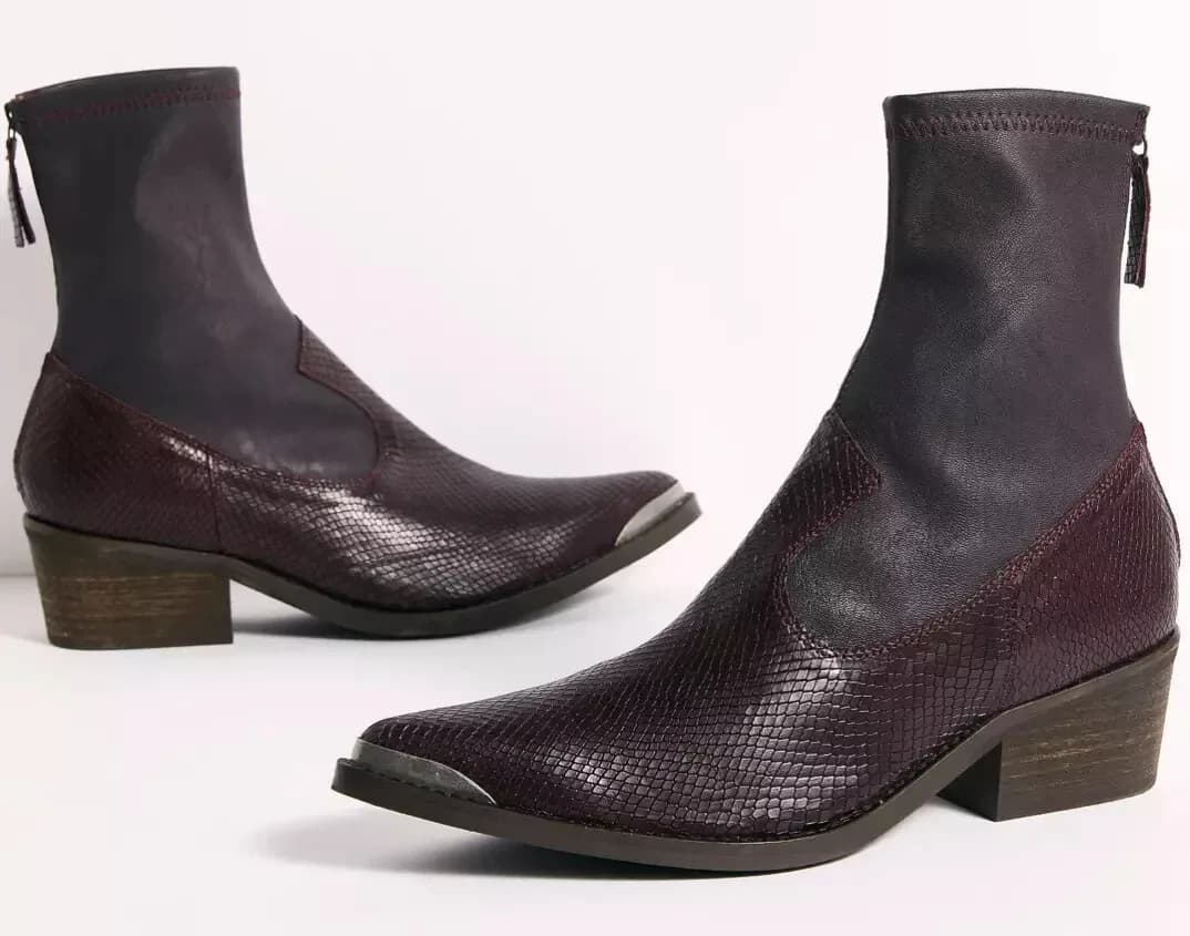 Free People Grand Teton Merlot Western Metal Toe Ankle Boots