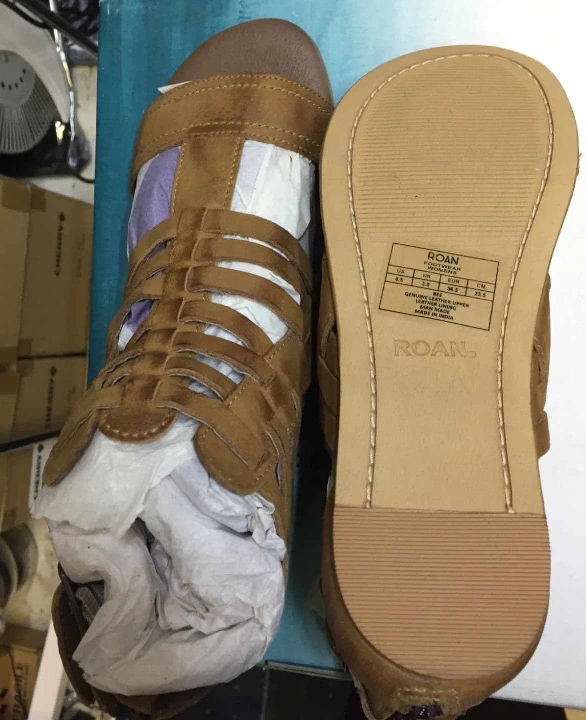 NEW Roan Bed Stu BEE BOSCO Leather Gladiator Cage Sandals Shoes UK 3.5 BROWN