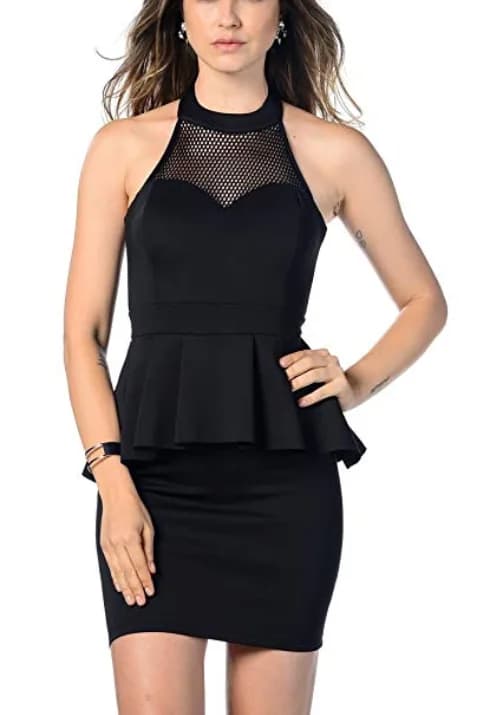 DEWBERRY WOMEN'S LADIES STYLISH DRESS BLACK PEPLUM