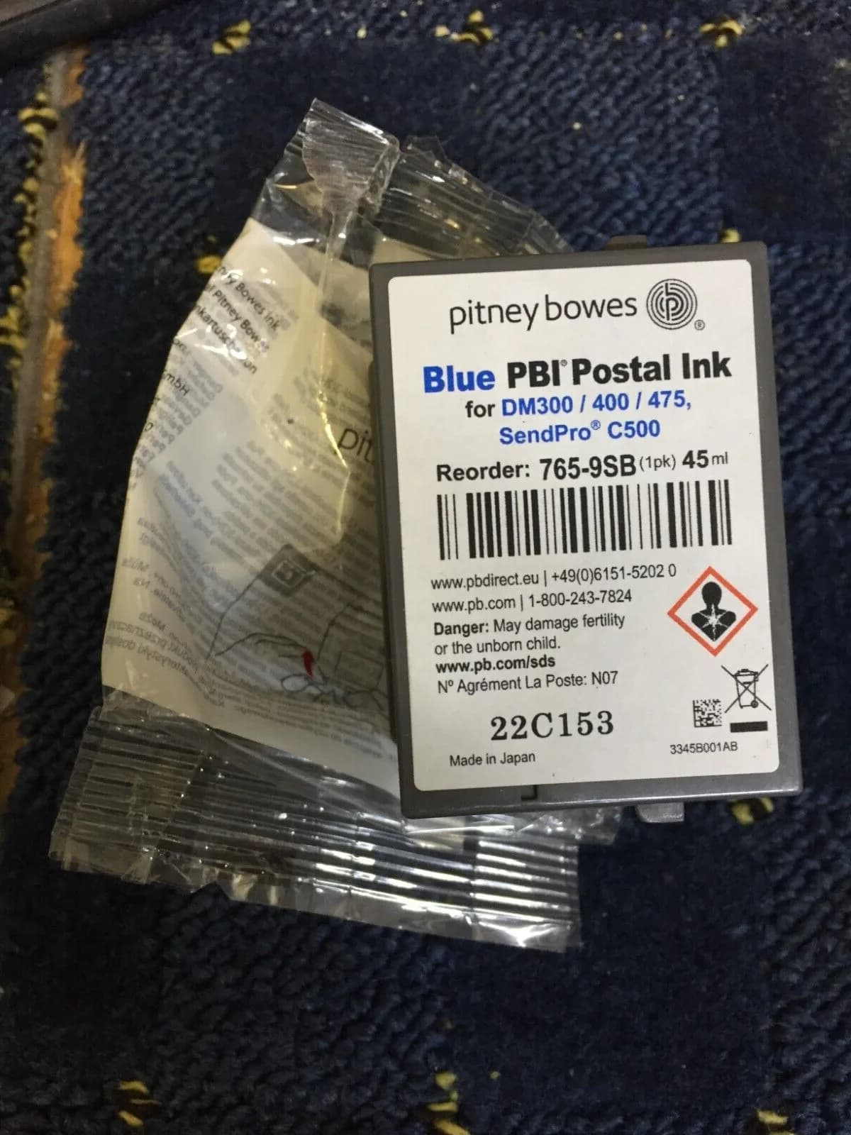 Genuine PITNEY BOWES Postal Ink - 765-9SB BLUE / DM300 DM400 DM475