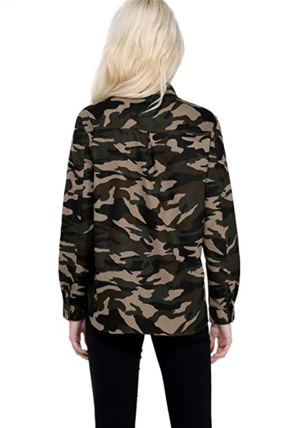 Escalier Women's Summer Patchwork Camouflage Jacket Blouse Coat Shirt Military