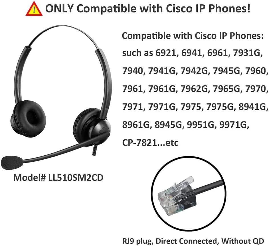 Oppetec Dual Ear RJ9 IP Phone Headset Noise Cancelling Microphone for Cisco Phon