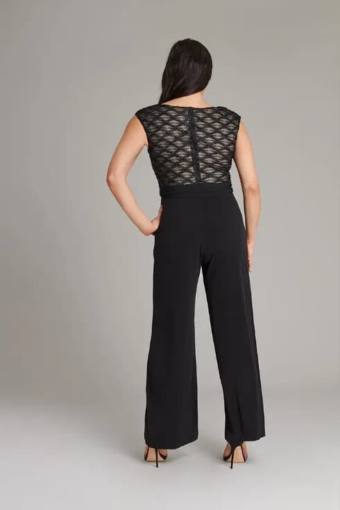 Connected Apparel Drape Neck Uptown Eyelash Metallic Knit Jumpsuit Black 6P