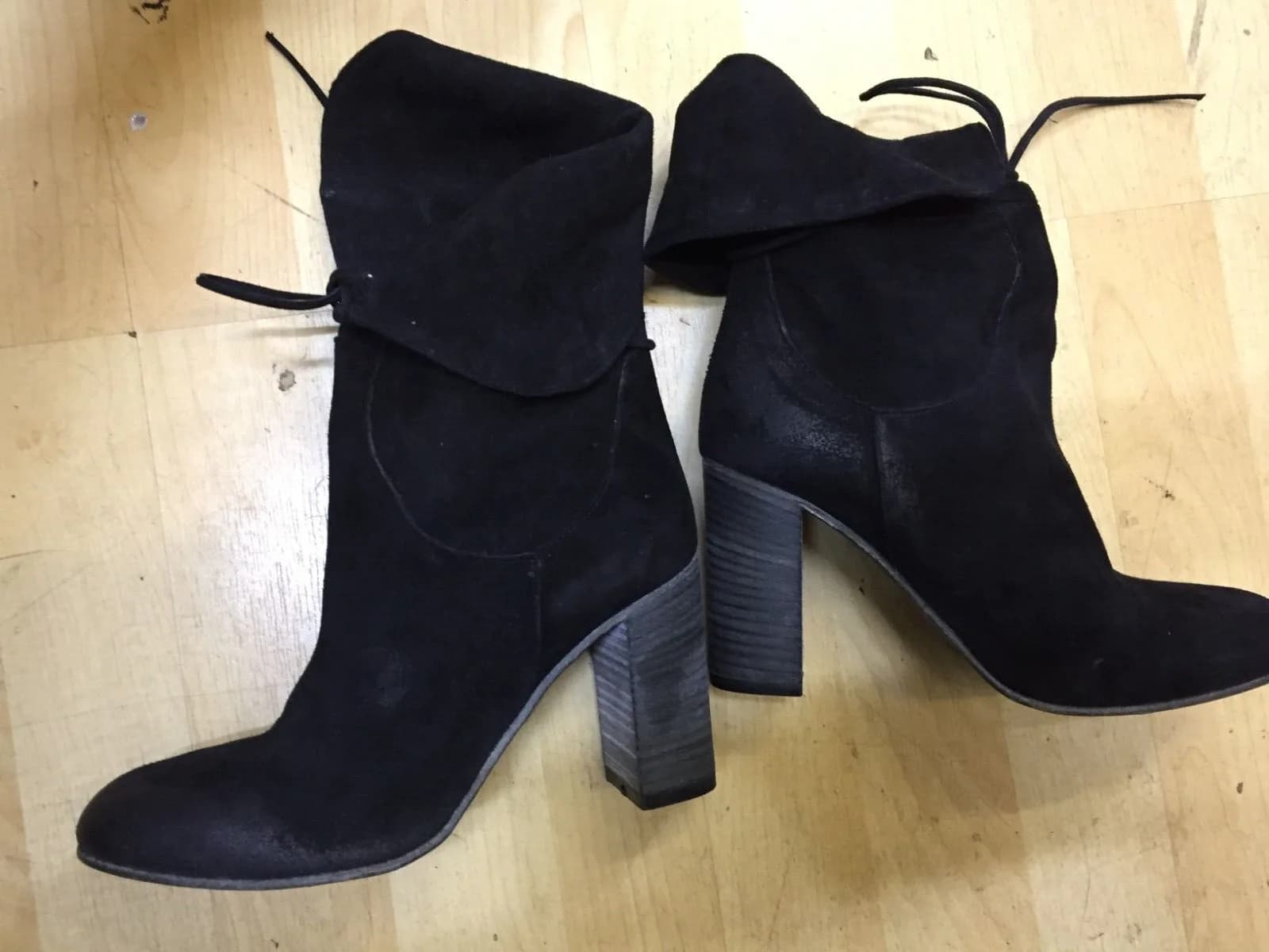 Free People Mila Heel Boot Black Suede Fold Over boots EU 37 & 39