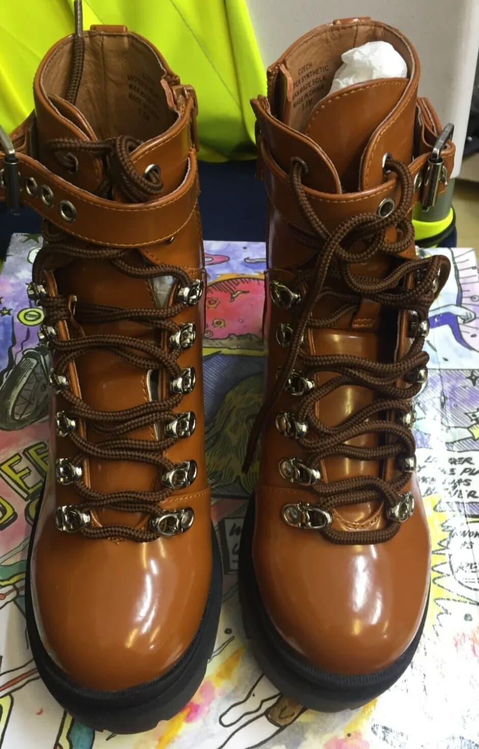 WOMEN'S JEFFREY CAMPBELL CZECH PLATFORM BOOTS CAMEL BROWN UK SIZE 2.5