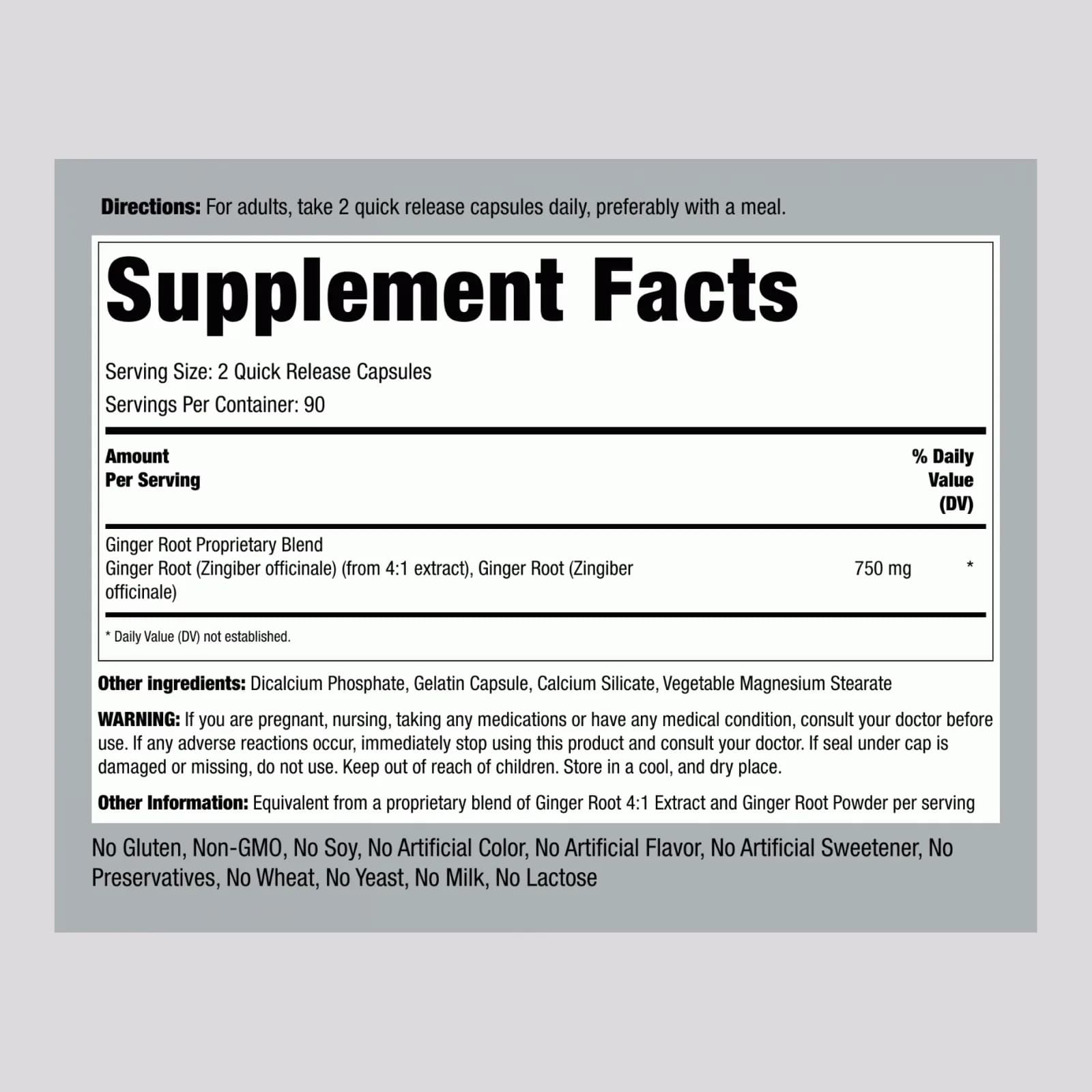 Ginger Root, 1500 mg (per serving), 180 Quick Release Capsules