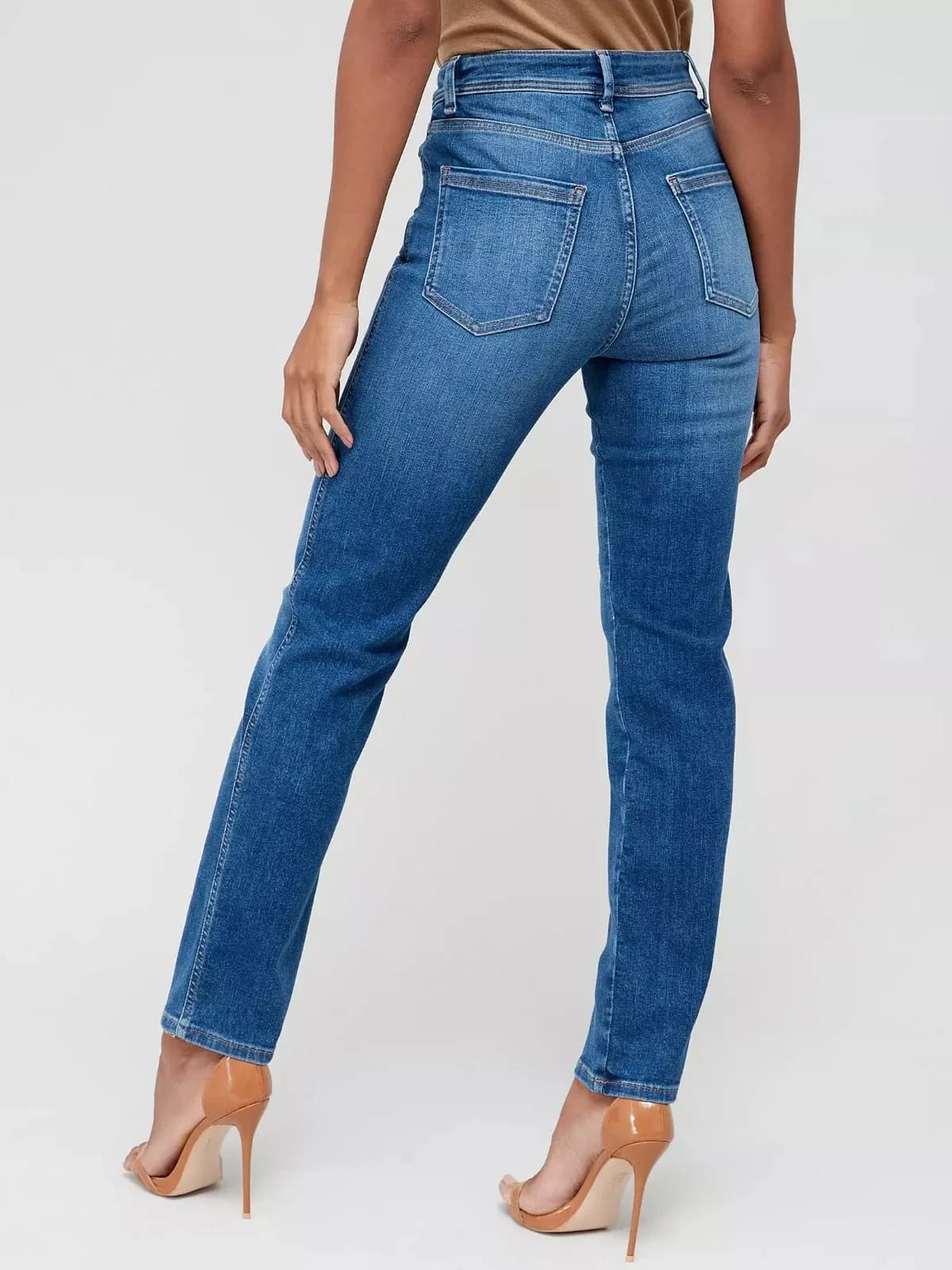 V by Very Sculpt Straight Fit Women's Jeans With Stretch - Mid Wash Size 18