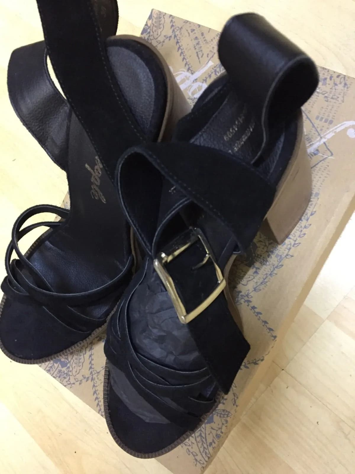 FREE PEOPLE WOMEN'S LANELY PLATFORM HEELS 38 BLACK BROWN