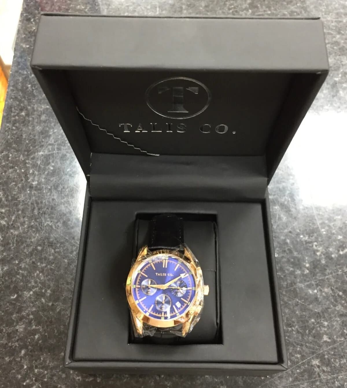 TALIS CO. WOMENS BLACK LEATHER WATCH CHRONOGRAPH WATCH BRAND NEW GIFT BOXED