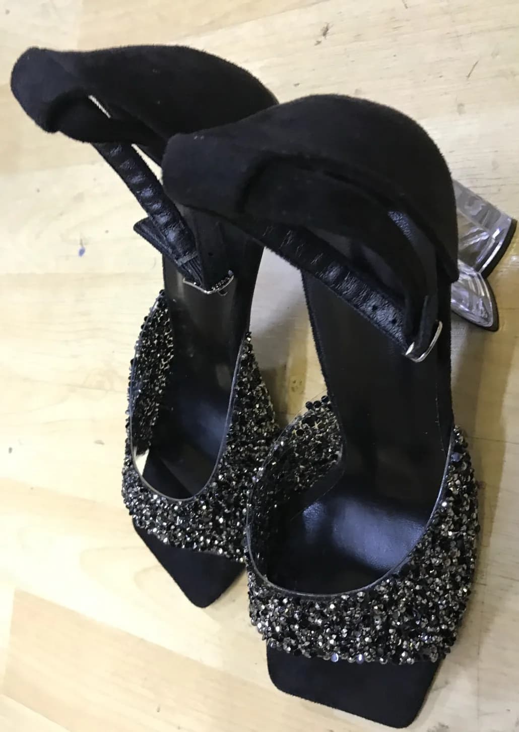 Women's Black Diamanté Heeled Sandals UK Size 4 Party Evening Clear Heel