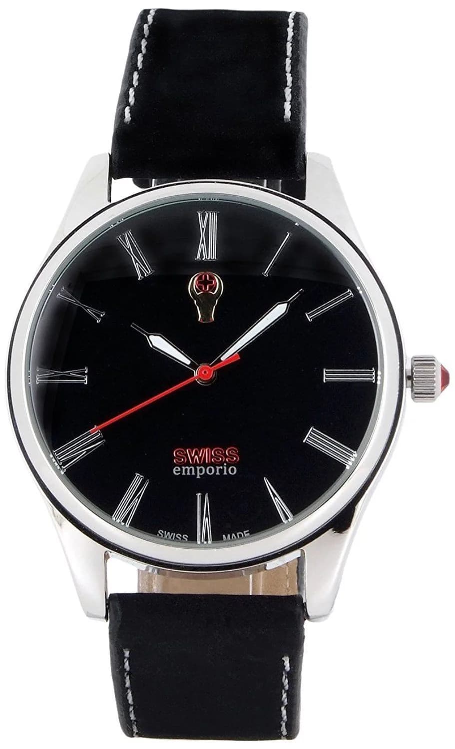 Swiss Emporio Men's Quartz Watch with Black Dial Analogue Display and Black