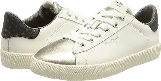 Pepe Jeans Women's Kioto FIre Sneaker Trainers White/Gold UK Size 6