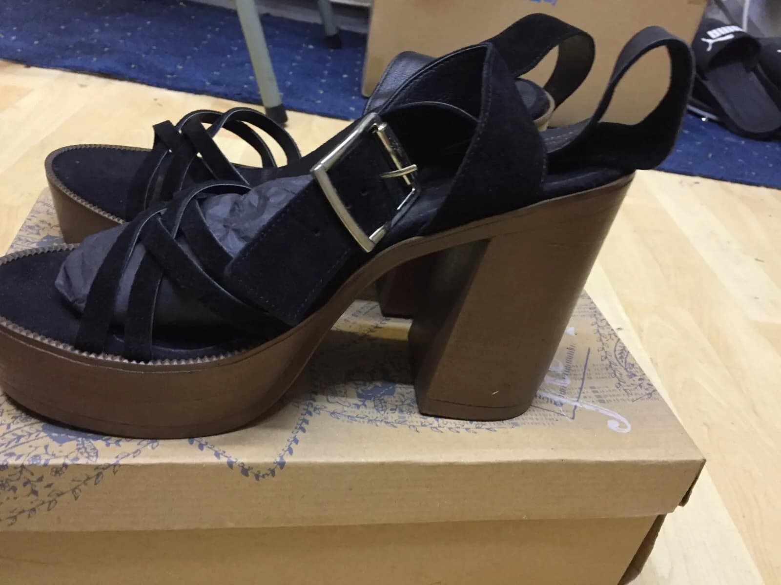FREE PEOPLE WOMEN'S LANELY PLATFORM HEELS 38 BLACK BROWN