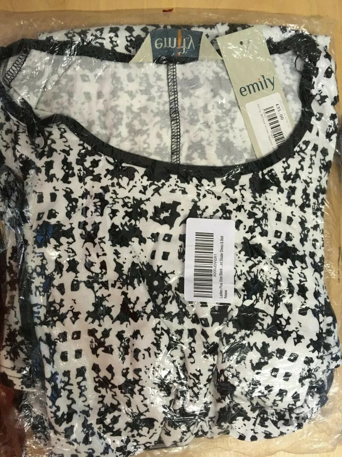 Emily Ladies Plus Size Black White Print Skater Dress & Belt UK 20