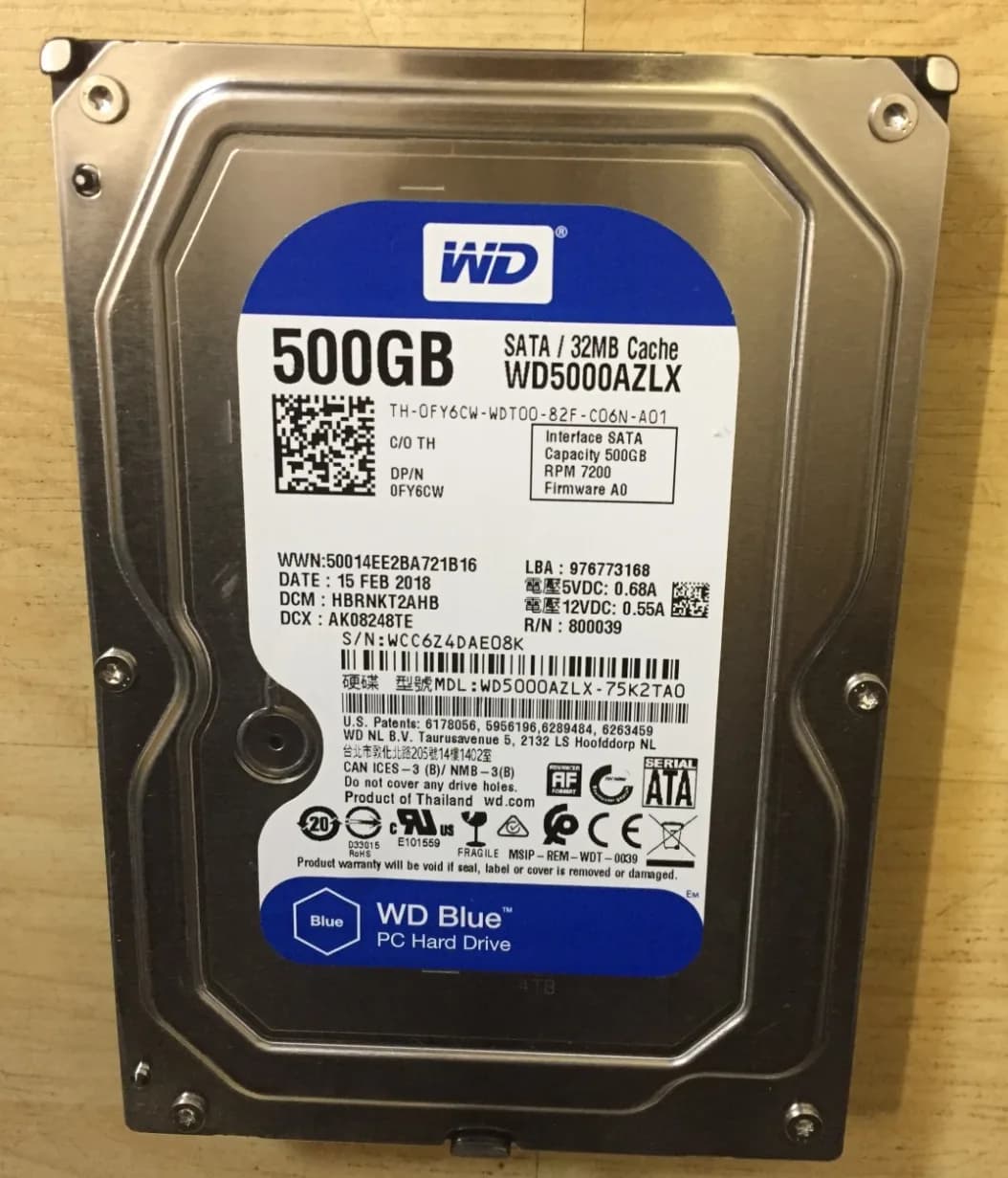 Western Digital WD Blue 500GB Sata Desktop Hard Drive rpm 7200 3.5"