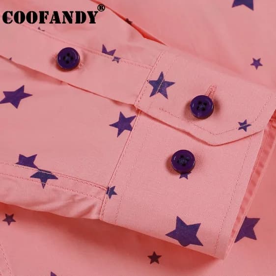 Coofandy Mens Slim Fit Turn Down Collar Long Sleeve Star Print Pink Shirt 3XL