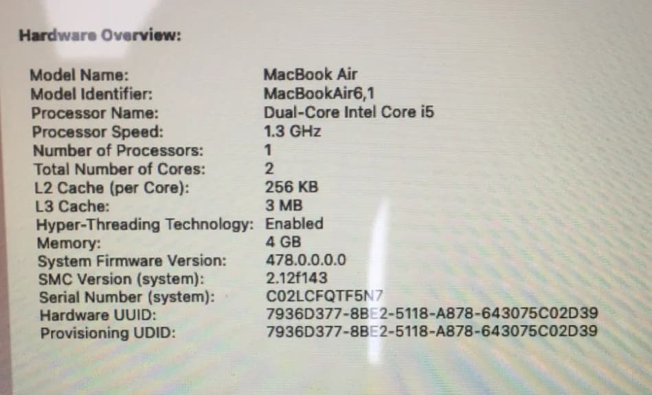 APPLE MACBOOK AIR 11 INCH MID 2013 I5 120GB SSD 4GB RAM