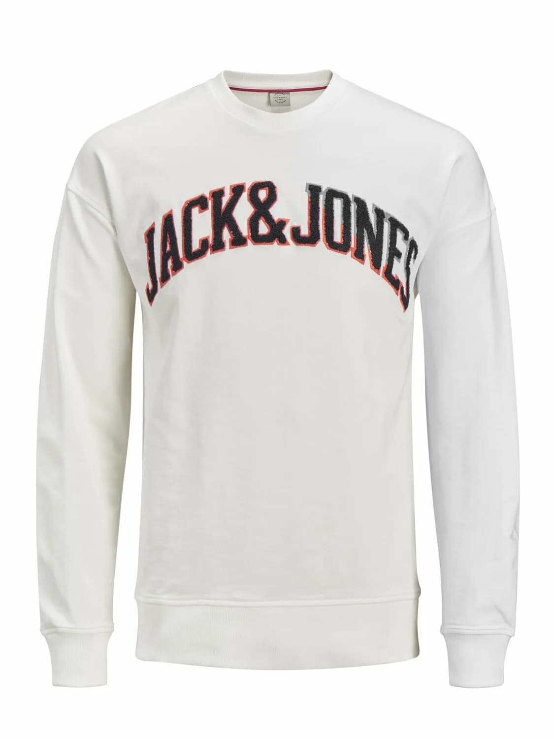 JACK & JONES BOXY FIT TEXTURED LOGO SWEATER JUMPER CREW NECK WHITE/CREAM