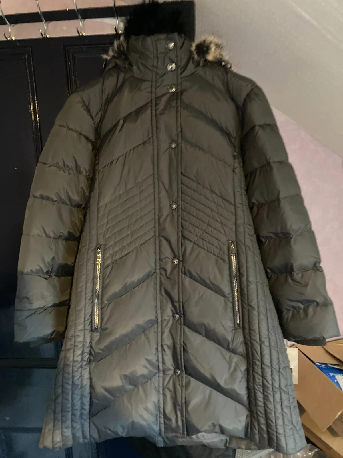 WOMENS LONDON FOG SLATE GREY PADDED HOODED JACKET COAT RRP $320.00